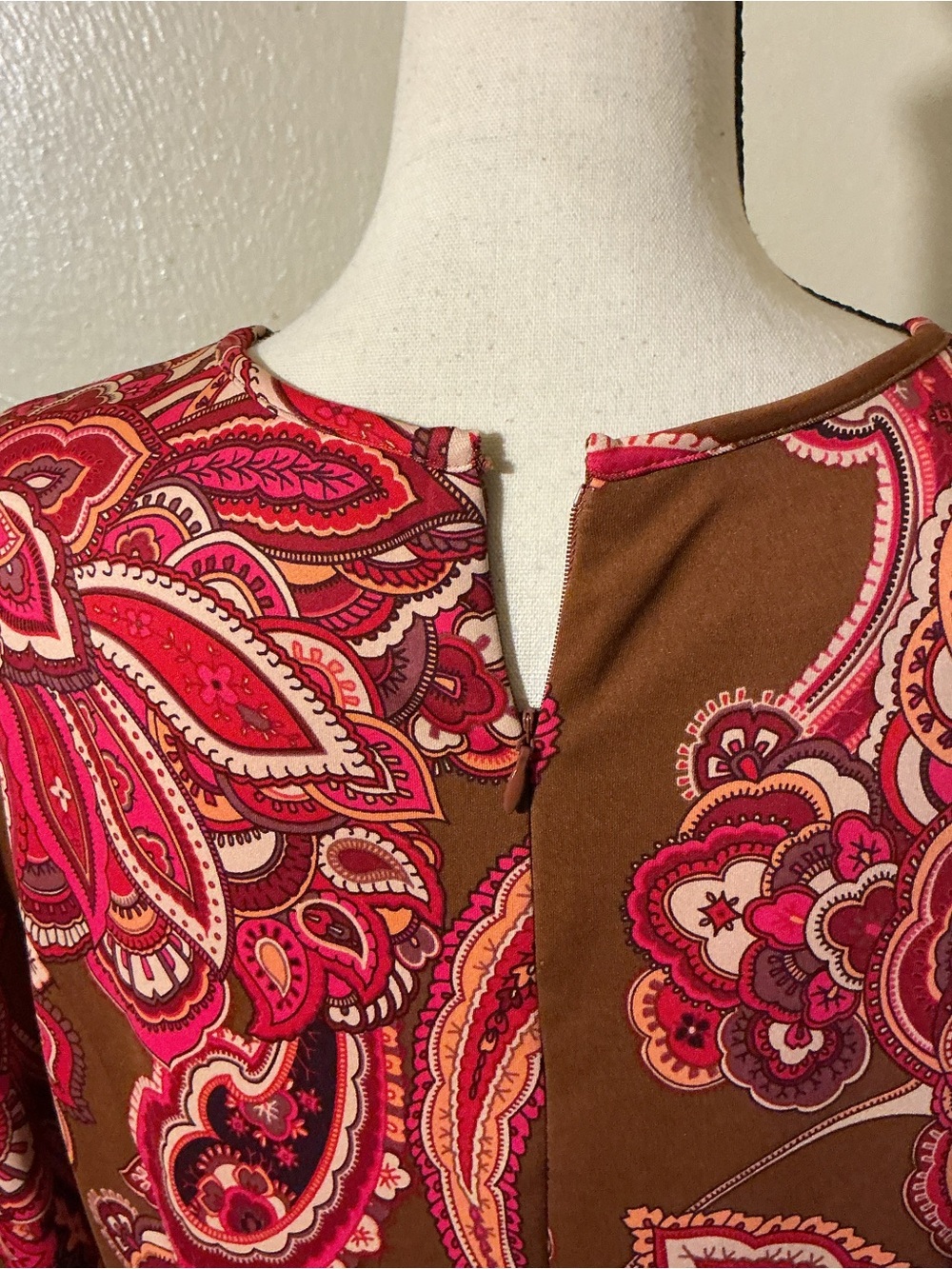 Donna Morgan Dress Size 16 NWT Brown Red Paisley 3/4 Sleeve A-Line Stretch Midi - Picture 4 of 9